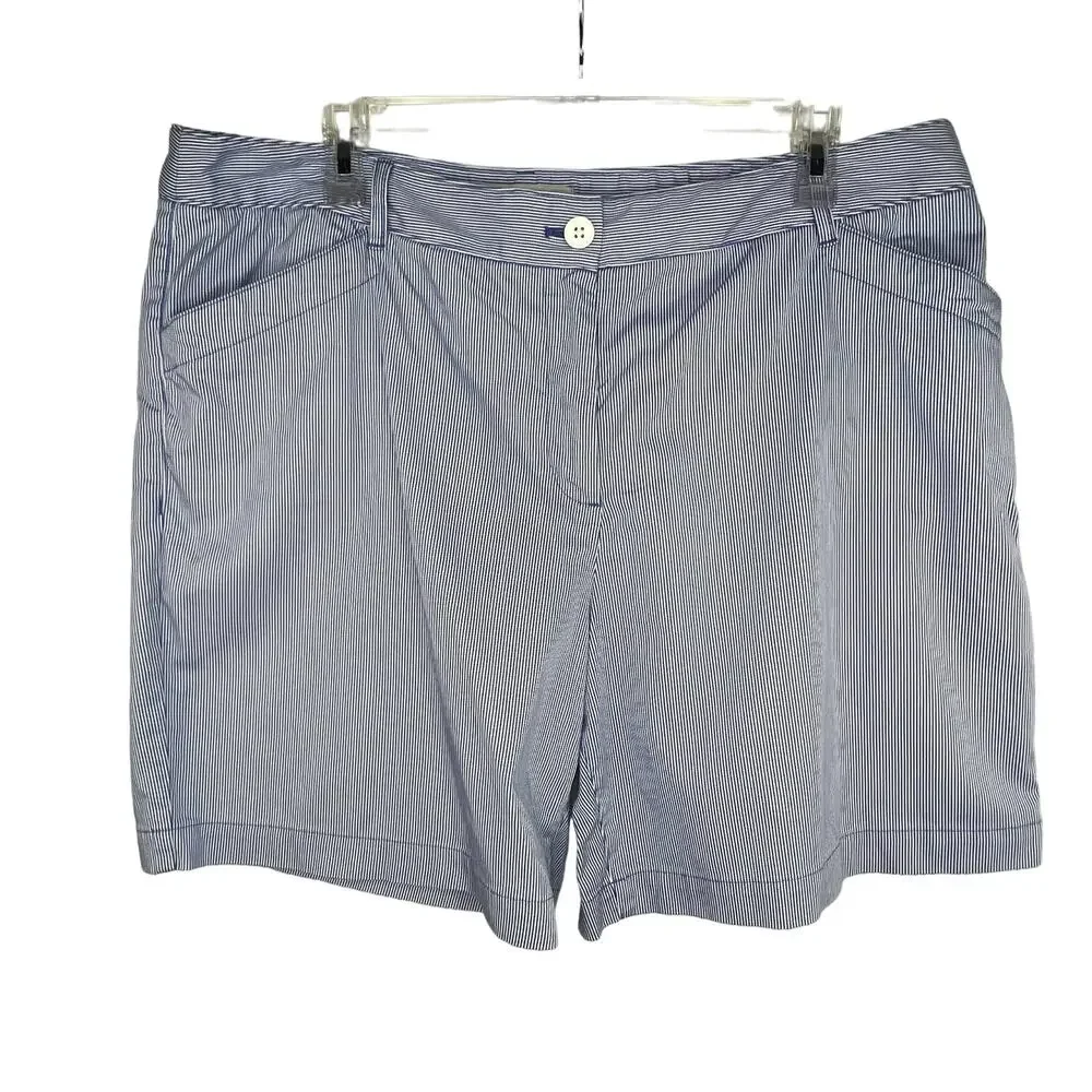 Talbots Size 16 Seersucker Blue White Striped High Rise Shorts